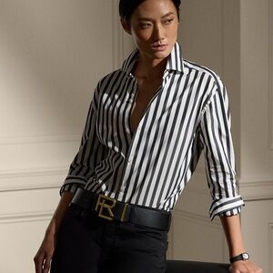 Capri Relaxed Fit Striped Cotton Shirt Ralph Lauren Collection White/Black 8